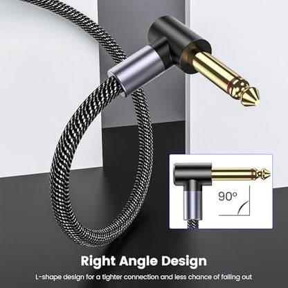 MOSWAG Guitar Cable, 1/4 Inch Right Angle Instrument Bass AMP Cord 10ft | TS Port Guitar Cable, 24k Gold Plated Connectors, Nylon-Braided, Black, For Electric Bass, Guitar, Amplifier Mandolin - size: 10 ft