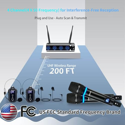 Rechargeable Wireless Microphone System 4 Channel Pro (G8)