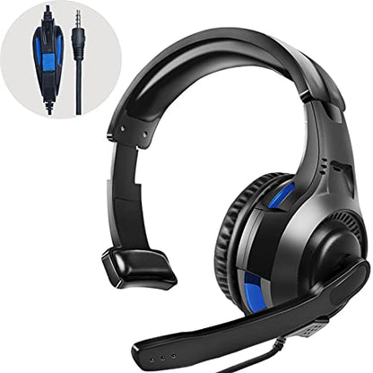 One Ear Gaming Headset for PS5/PS4/Xbox Series S/Xbox Series X, Wired Online Game Unilateral Headset, 50mm Drivers|Detachable Mic|3.5mm Headphone Jack for Switch Lite, Xbox One, Laptop/Phone - color: Black+Blue
