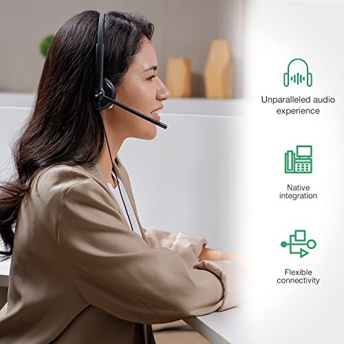 Yealink Phone Headsets for Office Phones YHS34 Lite QD to RJ9 Wired Headset Compatible with Poly Snom Grandstream Phones Desk Landline Headset with Microphone -Dual/111g/2.1m Cable - color: Foamy Ear Cushions, size: Dual