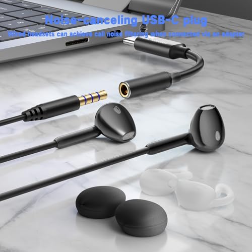 Earbuds Wired with Microphone Noise Cancelling Stereo Bass In-Ear Earphones | Installable Ear Hooks,Clear Calling,Comfortable Fit Wired Headphones Heavy Bass,ENC Noise Reduction Phone Call