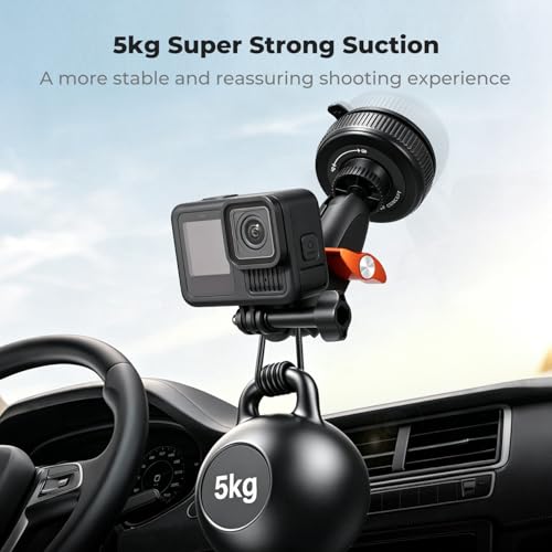 K&F CONCEPT Suction Cup Mount with Ball Head Magic Arm for Action Camera | Car Windshield Window Dash Mount Holder, 1/4" & Three-claw Adapter for GoPro Hero 13/12/11/10/9, Osmo Action 6/3/4/5 Pro XP01