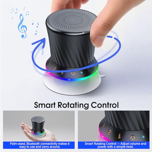 Rotary Bluetooth Shower Speaker with RGB Lights, IPX5 Waterproof Portable Speaker with Suction Cup, Deep Bass Mini Bluetooth 5.3 Speaker with Built-in Mic, 8H Playtime for Bathroom, Pool & Travel - color: Black