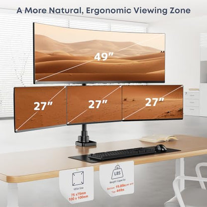 Quad Monitor Mount for up to 49 inch Ultrawides on Top and 27 inch Screens on Lower Brackets,Heavy Duty,Fully Adjustment, Holds up to 44 lbs, VESA 75x75/100x100 mm,Black - size: 49inch