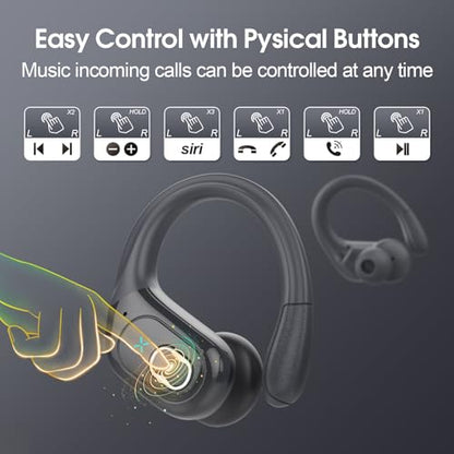 Aptkdoe Wireless Earbuds 75H Bluetooth 5.4 Sport Headphones with Earhooks | IPX7 Waterproof In-ear Buds Feature ENC Noise Cancelling Mic. Stereo Sound Device for Gym Running Workout, Iron Gray - color: Iron Gray