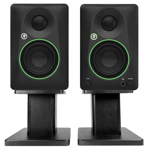 Audiosavings Bundle: Pair of Mackie CR3.5 3.5" Powered Studio Monitors with Tone Control Bundle with Pair of Rockville RHT8B Computer/Bookshelf Desktop Speaker/Studio Monitor Stands (2 Items)