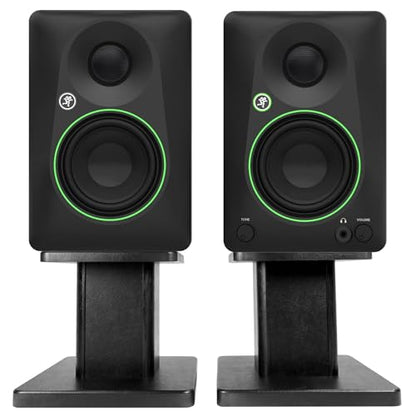 Audiosavings Bundle: Pair of Mackie CR3.5 3.5" Powered Studio Monitors with Tone Control Bundle with Pair of Rockville RHT8B Computer/Bookshelf Desktop Speaker/Studio Monitor Stands (2 Items)