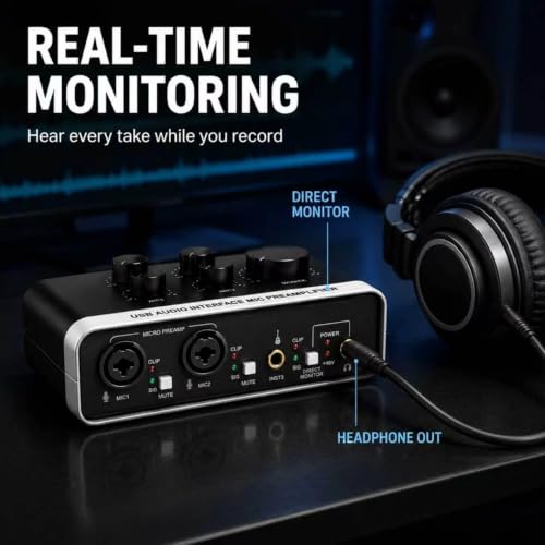 USB Audio Interface, 48V Phantom Power & XLR/TRS Combo Input, Computer Recording with Direct Monitor & Echo Knob, 16bit/48kHz, Plug & Play USB C for PC/Mac/iOS, for Guitar, Vocal, Karaoke – RXSKERTL