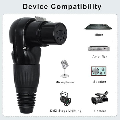 Adjustable Angle 5-Pin XLR Cable Connector 90 Degree Right Angle XLR 5 Pin Female Plug Connectors Mic Cable Plug Audio Adapter for Microphone,Mixers,Black