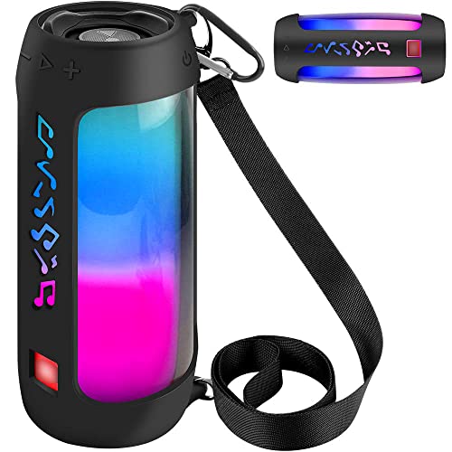 COMECASE Silicone Cover for JBL Pulse 4 with Shoulder Strap and Carabiner | Open Controls Allow Charging and Playback; Flexible Sleeve Cushions Scratches and Bumps Outdoors, Black, Cover Only - color: Black