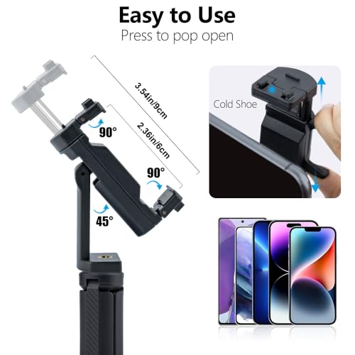 Mini Tripod with Phone Holder & Dual Cold Shoe Mount - Universal Smartphone Stand for DJI Pocket3/4 iPhone 17 Pro Max, GoPro, Webcam - Portable Desktop Tripod for Content Creation