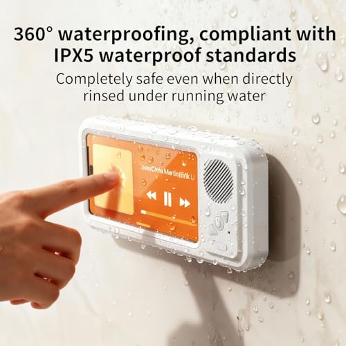 Shower Phone Holder Waterproof with Speaker Hole,360° Rotatable Shower Phone Case Holder,Anti Fog Phone Stand Mount for Bathroom Bathtub Kitchen Wall Mirror,for 4-7" iPhone 17 16 S25 Ultra - color: White