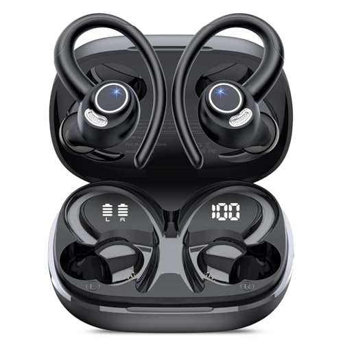 Wireless Earbuds, Bluetooth 5.4 Headphones Sport Over Ear Buds With ENC Mic | Noise Cancelling, 48H, Wireless Earphone With Earhooks, Stereo Deep Bass, IP7 Waterproof ear bud for Workout Running, Black - color: Black