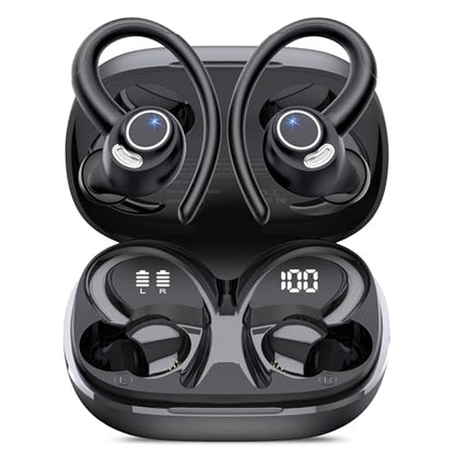 Wireless Earbuds, Bluetooth 5.4 Headphones Sport Over Ear Buds With ENC Mic | Noise Cancelling, 48H, Wireless Earphone With Earhooks, Stereo Deep Bass, IP7 Waterproof ear bud for Workout Running, Black - color: Black