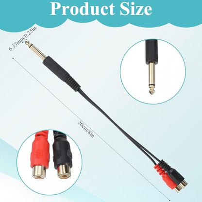 6.35mm to RCA Cable 1/4 Male to Dual RCA Female Splitter Stereo Audio Y Adapter Cord Quarter Inch Mono TS to 2 RCA Female Jack Plug Interconnect for Amplifier Mixer Speaker Home Theater (8 Inch)