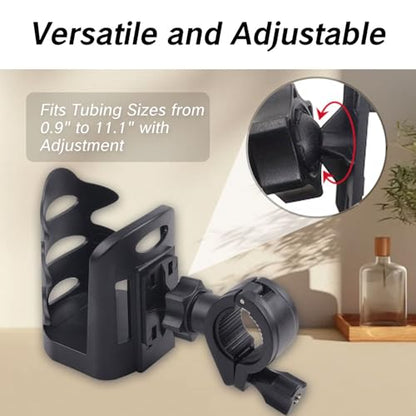 BRBASAP Stand Cup Holder Clamp Attachment Microphone Stand Adjustable Water Bottle Drink Caddy Mount for Music Handle Bar Pole or Gaming Chair Motorcycle Desk with Clip and Luggage Attachment, balck