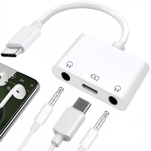 3-in-1 USB-C to 3.5mm Audio Adapter with PD 60W Fast Charging Port | USB C to Aux Headphone Splitter, USB-C to Dual 3.5mm headphone Jack adapter for iPhone 17/16/15, Samsung Galaxy S26/S25/S24