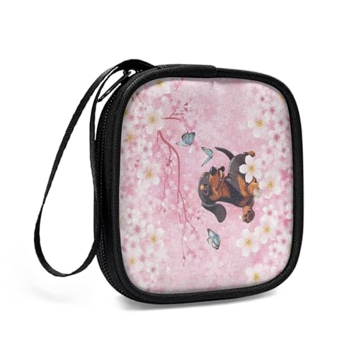 Cherry Blossom Dachshund Carrying Earphone Case Pouch Storage Bag Earbud Holder Mini Pouch Headset Storage Case Bags for Headphone, Bluetooth - color: Cherry Blossom Dachshund