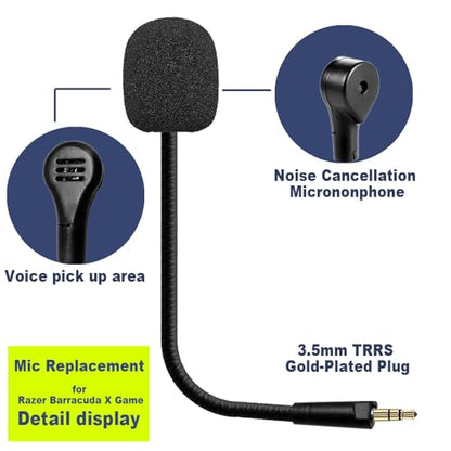 Replacement Game Mic fits for Razer Barracuda X Gaming Headsets and Razer Electra V2 Headset, 3.5mm Detachable Noise Cancelling Gaming Boom Microphone with Foam