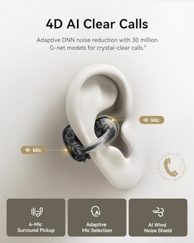 Baseus Bowie MC1 Pro Open Ear Clip-On Headphones, Hi-Res LDAC & HiFi4 Acoustic Sound, 5g Ultra-Lightweight Comfort, SuperBass 2.0, DNN 4-Mic AI Clear Calls, IP67 Waterproof, Bluetooth 6.0 - color: Black