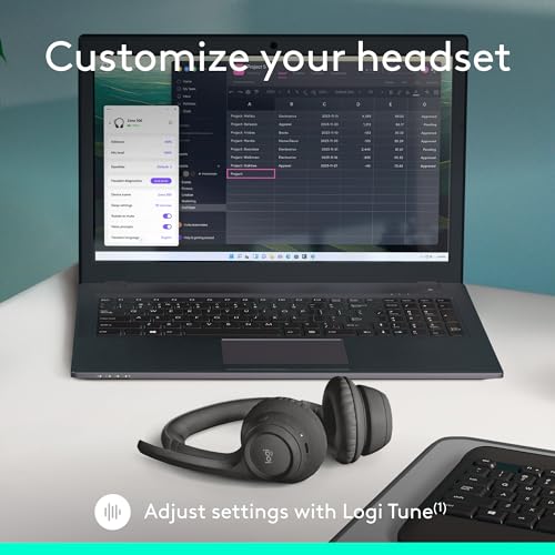 Logitech Zone 301 Wireless Bluetooth Headset - Graphite | Noise-canceling microphone, compatible with Windows, Mac, Chrome, Linux, iOS, iPadOS, Android - color: Graphite