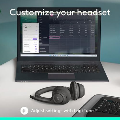 Logitech Zone 301 Wireless Bluetooth Headset - Graphite | Noise-canceling microphone, compatible with Windows, Mac, Chrome, Linux, iOS, iPadOS, Android - color: Graphite