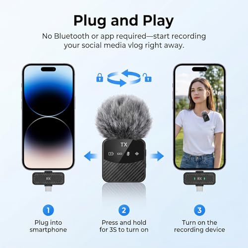 Wireless Lavalier Microphone, Mini Compact Lapel Mic with Magnetic Clip & Charging Case, 25H Long Battery Life, Noise Reduction, Dual Interface for iPhone Android Video Recording Vlogging Podcast