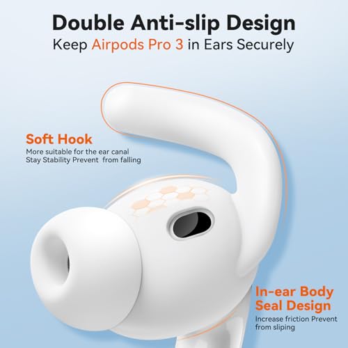 4 Pairs for AirPods Pro 3 Ear Hooks, Anti-Slip Ear Tips (White) - color: White
