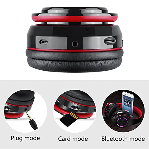 Wireless Bluetooth Headphones with Colorful LED Lights, Black Red | HiFi Stereo Sound,Light Weight,Foldable,Colorful Backlit,Rechageable,Over Ear Headset for PC/Travel/Class/Office/Kids/Adult - color: Black