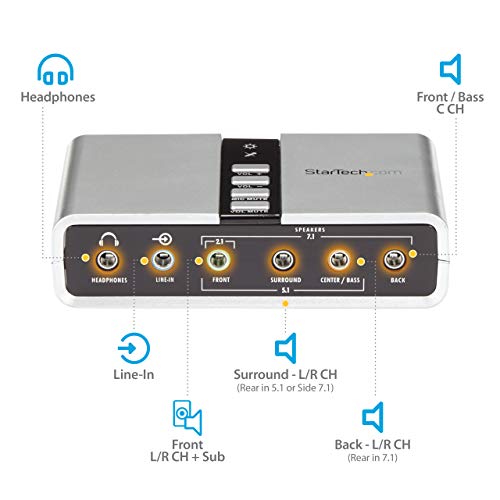 StarTech 7.1 USB Audio Adapter, External Sound Card (ICUSBAUDIO7D) | External sound card for laptop/PC, up to 7.1 surround sound, Digital SPDIF, Analog 3.5mm