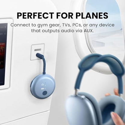 Avantree SoundJet R1-25Hr Airplane Bluetooth Adapter for All AirPods | Qualcomm Chip & aptX Adaptive, Wireless Audio Transmitter for Flight Travel, Works with Bose & Other Headphones - color: 3. Sky Blue