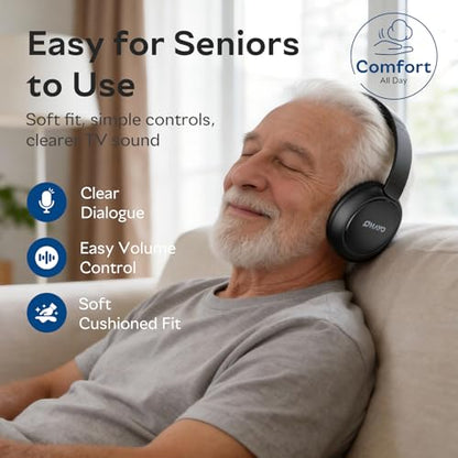 OHAYO Wireless TV Headphones for Seniors with Transmitter Charging Dock, Digital Optical AUX RCA Plug and Play Wireless Headphones for Watching TV, No Audio Delay, 100ft Range, Hearing Impaired Gifts