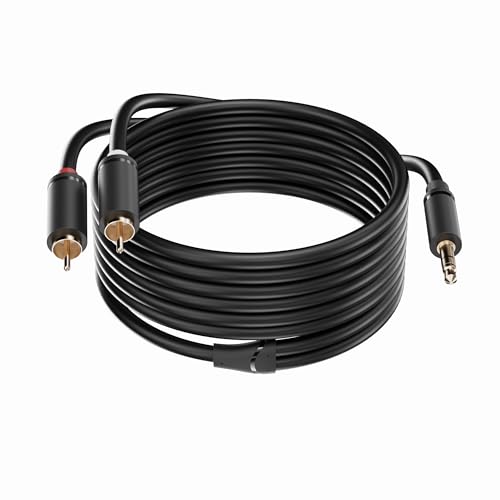 3.5mm Aux to RCA Cable 16FT, 2Pack, 1/8 Aux Male to Dual RCA Male Stereo Y Splitter Cord, 24K Gold-Plated, Compatible with Television, PC, Smartphone, Dot, Tablet and Speaker - size: 16 FT, style: Black, 2 Pack