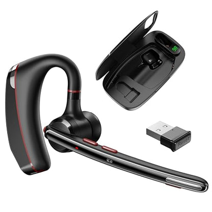 Bluetooth Headset V5.3, Wireless Headset with Dual Noise-Canceling Microphones, Portable Charging Case, 300H Standby Time, Hands Free Headphones for PC Cell Phones, Trucker Office Work (Red) - color: Red