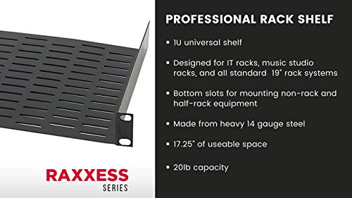 Chief Raxxess UNS1 Vented Universal Rack Tray Shelf for 19" Server Racks, with Bottom Slots for Mounting Non-Rack and Half-Rack Equipment, Black