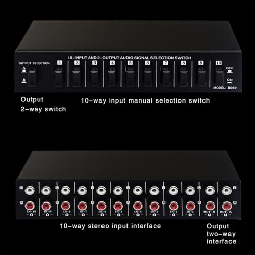 Av Switcher, Audio Video Selector 10 in 2 Out, Composite Box for TV, MP3 CD Player, Video Game with Plug and Play, No Power Needed,Smooth Switching,High Fidelity Sound Reproduction