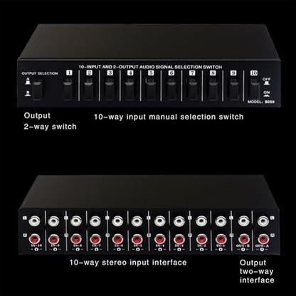 Av Switcher, Audio Video Selector 10 in 2 Out, Composite Box for TV, MP3 CD Player, Video Game with Plug and Play, No Power Needed,Smooth Switching,High Fidelity Sound Reproduction