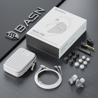 BASN Mix-PD in Ear Monitor,Planar Driver+Dynamic Driver 2-Pin Cable,Grey | Two Mixed Drivers IEM with CNC Crafted Metal Cover, Wired Detachable 0.78mm 2-Pin Silver Plated OFC Cable for Musicians - color: Grey