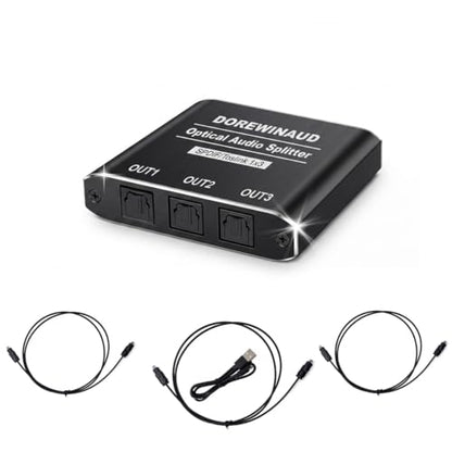 Optical Audio Splitter 1 in 3 Out with 3PCS Optical Audio Cable | Aluminum Shell Digital Toslink Audio Splitter 1x3 Supports Dolby Digital & DTS 5.1 for PS5 Xbox Blue-Ray DVD HDTV TV Box