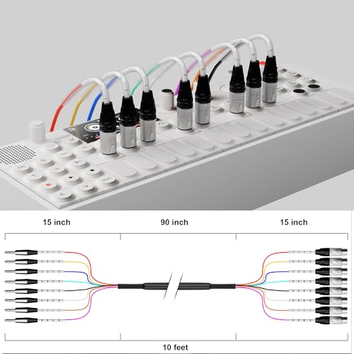 PRORECK 3m(10피트) 스네이크 케이블, 8채널 차폐 오디오 케이블 0.6cm(1/4인치) TRS to XLR 수, 전문 무대, 스튜디오 및 라이브를 위한 컬러 마크 커넥터 포함(PR-TRS/XLR-8 x 10M) - style: 8채널 3m(10피트)