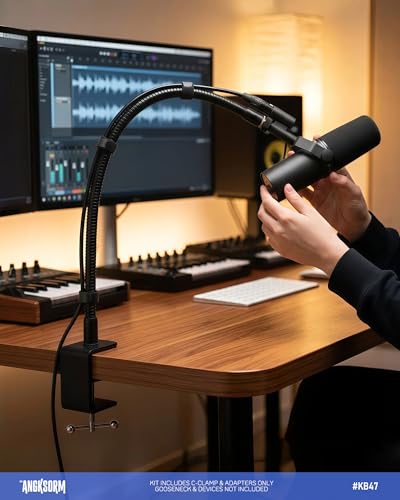 KB47 Table Microphone Clamp Mount, 5/8-27 Male and 3/8-16 Female Threads | Heavy-Duty 1-Pack Desk Mic Stand Base for Boom Arms and Goosenecks, Fits Thick Desks up to 2.36 in, Includes 2 Thread Adapter - color: C-CLAMP MOUNT (1PCS)
