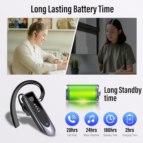 Atheewon Bluetooth Earpiece, Wireless Handsfree with Noise Cancelling Mic, 20Hrs Call Time Bluetooth 5.4 Headset, 180 Hrs Standby Time Headset for Business/Trucker/Driver, Purple - color: Purple