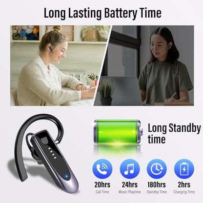 Atheewon Bluetooth Earpiece, Wireless Handsfree with Noise Cancelling Mic, 20Hrs Call Time Bluetooth 5.4 Headset, 180 Hrs Standby Time Headset for Business/Trucker/Driver, Purple - color: Purple