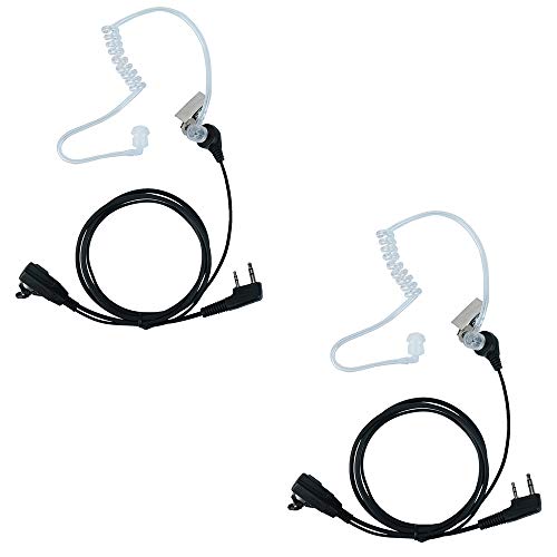 Caroo 2-Pin Acoustic Tube Earpiece Compatible with TK-3107 UV-5R 2-Pack | PTT Mic, Comfort, Hands-Free, Lightweight, Covert, Surveillance Headset, Kenwood Baofeng BF-888S UV-82 TK-2107 TK-3207