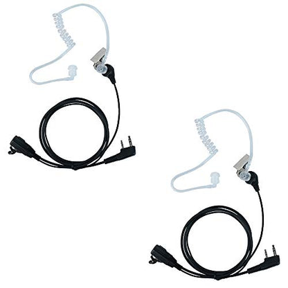Caroo 2-Pin Acoustic Tube Earpiece Compatible with TK-3107 UV-5R 2-Pack | PTT Mic, Comfort, Hands-Free, Lightweight, Covert, Surveillance Headset, Kenwood Baofeng BF-888S UV-82 TK-2107 TK-3207