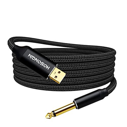 HOSONGIN [Upgraded Version] USB Guitar Cable, Guitar 1/4 Inch TS to Computer USB Interface Cable Adapter for Instruments Recording Singing, Premium Braided Shielding Cable, Length 10FT