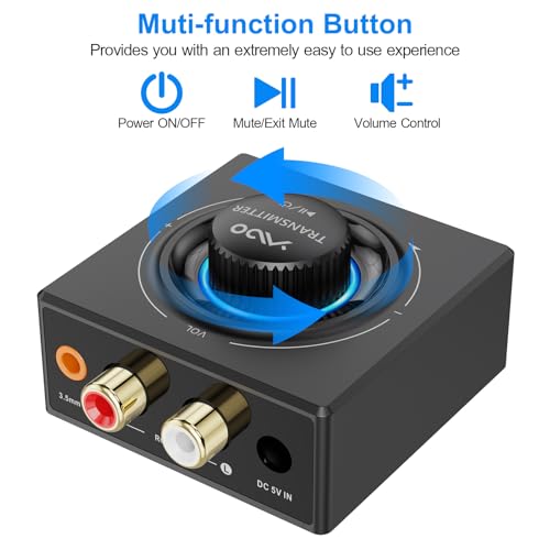 YMOO 2.4GHz Wireless Audio Transmitter Receiver Set (1 TX+1 RX) for TV | 25ms Low Latency 200ft Long Range with AUX RCA in/Out, Wireless Audio Adapter for TV PC Powered Speakers Soundbar Amplifier
