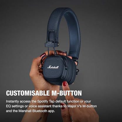 Marshall Major V Wireless On-Ear Bluetooth Headphones - 100+ Hr Playtime | Detachable Audio Cable | Microphone for Calls | Lightweight, Foldable Design for Travel - Midnight Blue - color: Midnight Blue