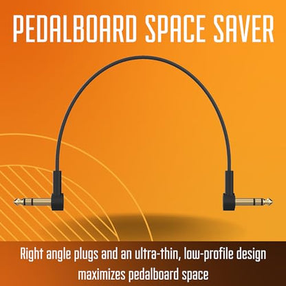 1/4" Stereo TRS Flat Patch Cables - 6" Ultra-Thin, Right Angle | Low Profile, Gold Plated, Braided Shielding, Maximize Pedalboard Space, Eliminate Noise, Connect Guitar Effects Pedals - size: 6 Inches