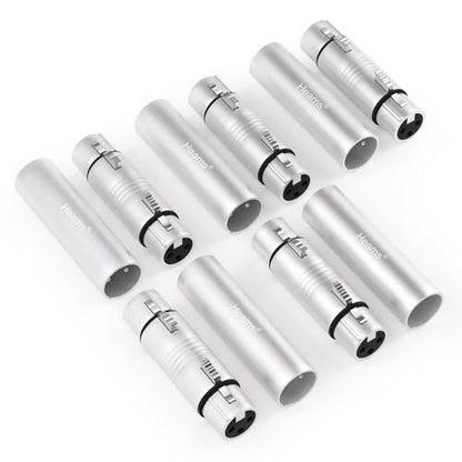 10 Pack (5 Pair) Professional XLR Adapter, Noise Free, Long-Lasting | 3 Pin XLR Female to Female & Male to Male Connector, XLR Gender Changers, Fit for Microphone, Audio Mixer, Speaker, Silver - size: 5 Pair